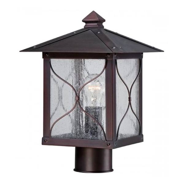 1 Light 13" Classic Bronze Clear Seed Glass Shade Post Lantern Light Fixture