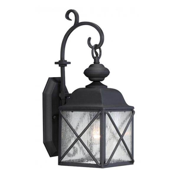 1 Light 7" Textured Black Clear Seed Glass Shade Wall Light Fixture