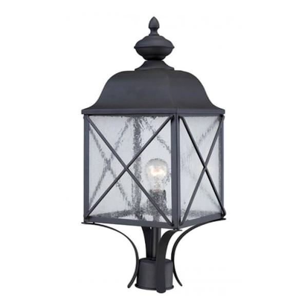 1 Light 23" Textured Black Clear Seed Glass Shade Post Lantern Light Fixture