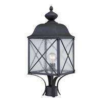 View 1 Light 23" Textured Black Clear Seed Glass Shade Post Lantern Light Fixture