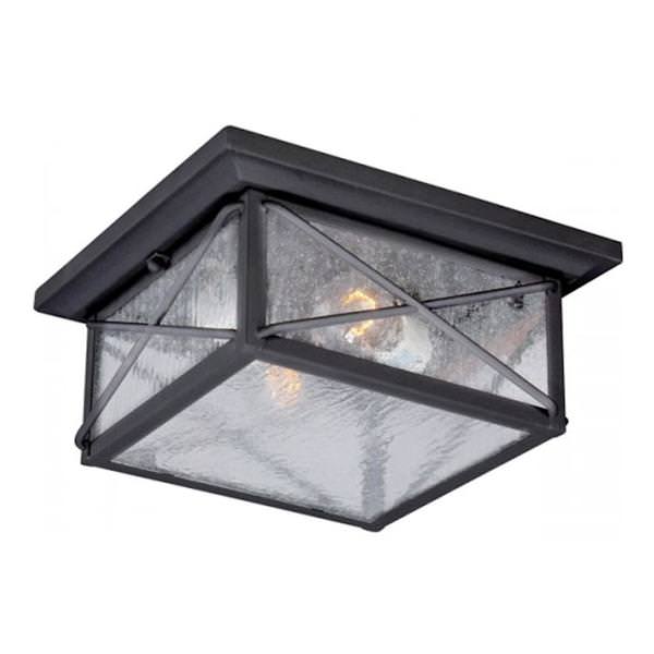2 Light Textured Black Clear Seed Glass Shade Flush Mount Ceiling Light Fixture