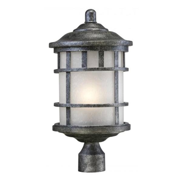 1 Light 19" Aged Silver Frosted Seed Glass Shade Post Lantern Light Fixture