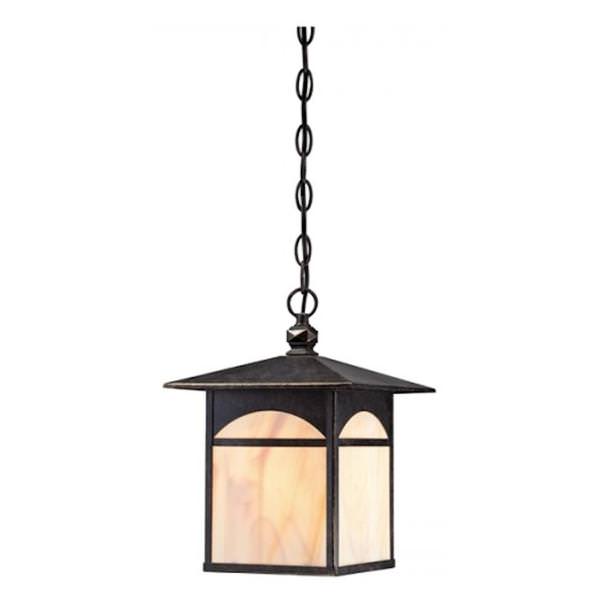 1 Light 13" Umber Bronze Honey Stained Glass Shade Hanging Lantern Light Fixture