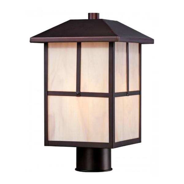 1 Light 14" Claret Bronze Honey Stained Glass Shade Post Lantern Light Fixture