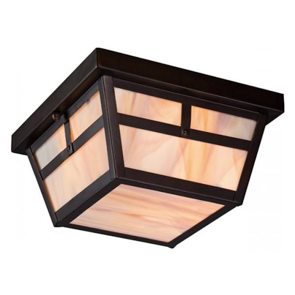 2 Light Claret Bronze Honey Stained Glass Shade Flush Mount Ceiling Light Fixture