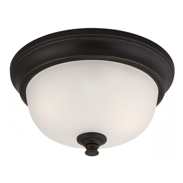 2 Light 11" Round Sudbury Bronze Frosted Glass Shade Ceiling Light Fixture