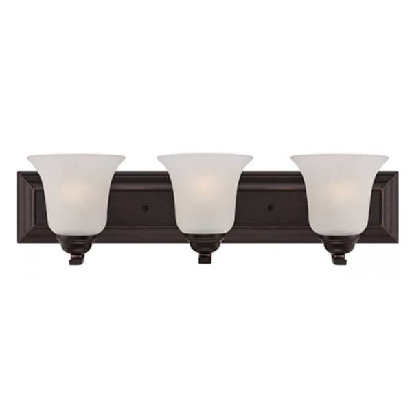 3 Light Sudbury Bronze Frosted Glass Shades Vanity Light Fixture