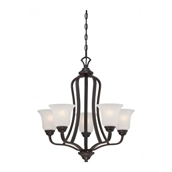 5 Light Sudbury Bronze Frosted Glass Shades Chandelier Light Fixture