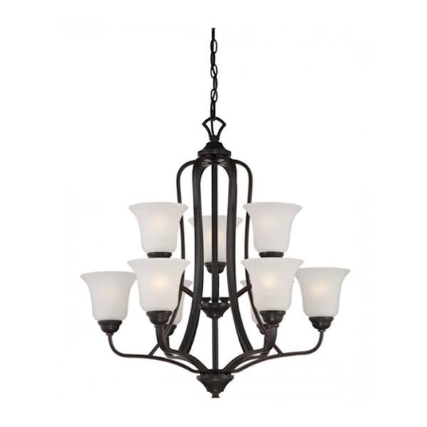 9 Light Sudbury Bronze Frosted Glass Shades Chandelier Light Fixture