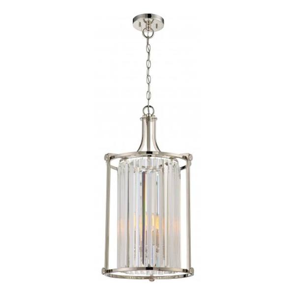 4 Light Polished Nickel Clear Crystal Glass Prisms Pendant Light Fixture