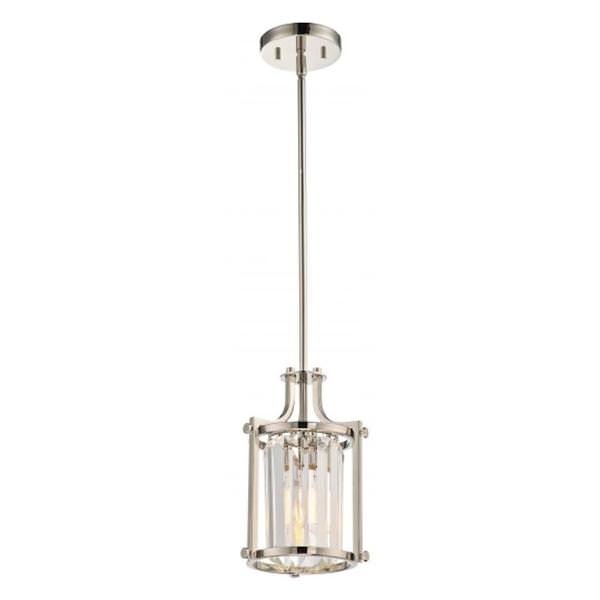1 Light Polished Nickel Clear Crystal Prisms Glass Shade Mini Pendant Light Fixture
