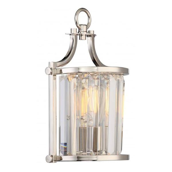 1 Light Polished Nickel Clear Crystal Prisms Glass Shade Sconce Light Fixture