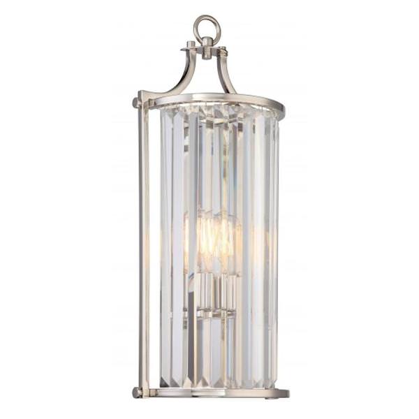 1 Light Polished Nickel Clear Crystal Prisms Glass Shade Sconce Light Fixture