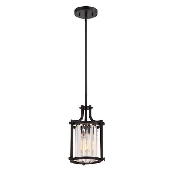 1 Light Aged Bronze Clear Crystal Prisms Glass Shade Mini Pendant Light Fixture