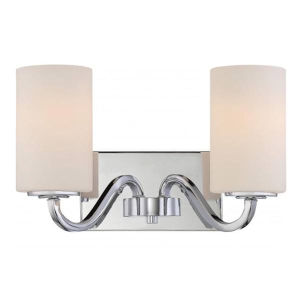 2 Light Polished Nickel White Glass Shade Vanity Light Fixture