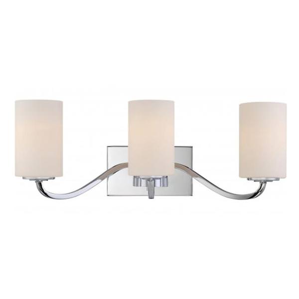 3 Light Polished Nickel White Glass Shade Vanity Light Fixture