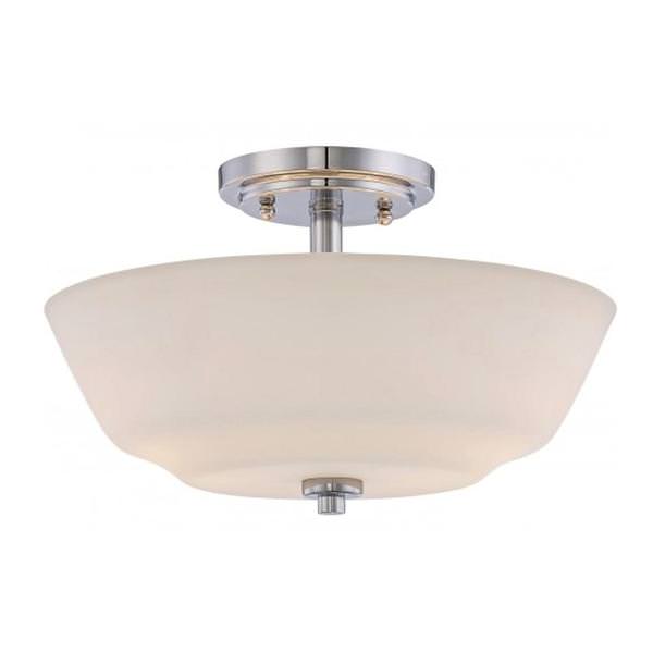 2 Light 13" Round Polished Nickel White Glass Shade Ceiling Light Fixture