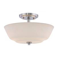 View 2 Light 13" Round Polished Nickel White Glass Shade Ceiling Light Fixture
