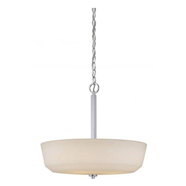 4 Light Polished Nickel White Glass Shade Pendant Light Fixture