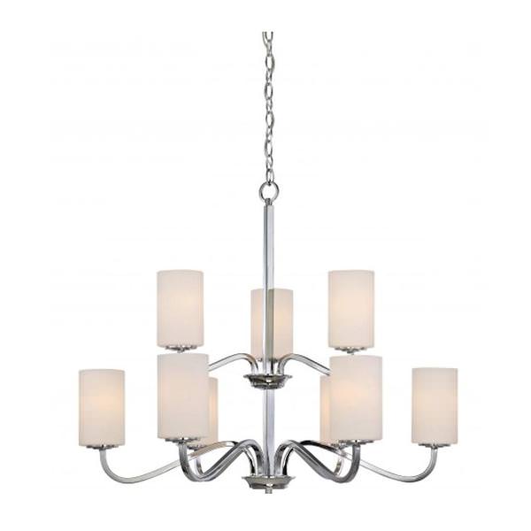 9 Light Polished Nickel White Glass Shades Chandelier Light Fixture