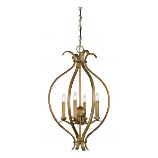 4 Light Natural Brass Caged Pendant Light Fixture