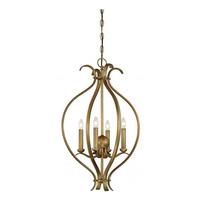 View 4 Light Natural Brass Caged Pendant Light Fixture