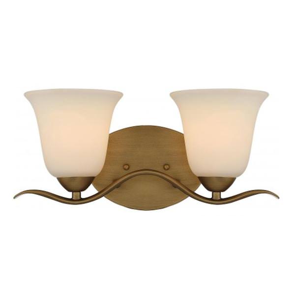2 Light Natural Brass White Glass Shade Vanity Light Fixture