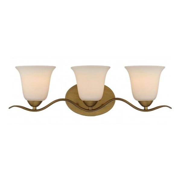 3 Light Natural Brass White Glass Shade Vanity Light Fixture