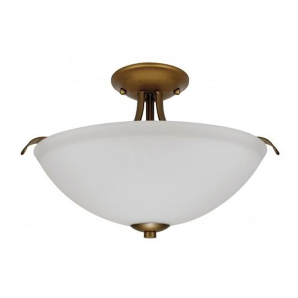 2 Light 13" Round Natural Brass White Glass Shade Ceiling Light Fixture