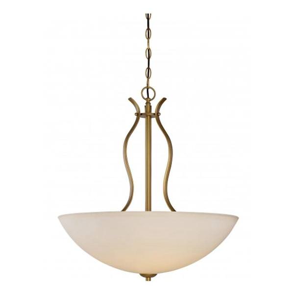 4 Light Natural Brass White Glass Shade Pendant Light Fixture