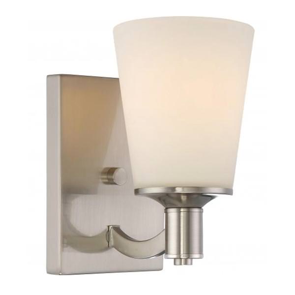 1 Light Brushed Nickel White Glass Shade Vanity Light Fixture
