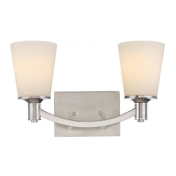 2 Light Brushed Nickel White Glass Shade Vanity Light Fixture