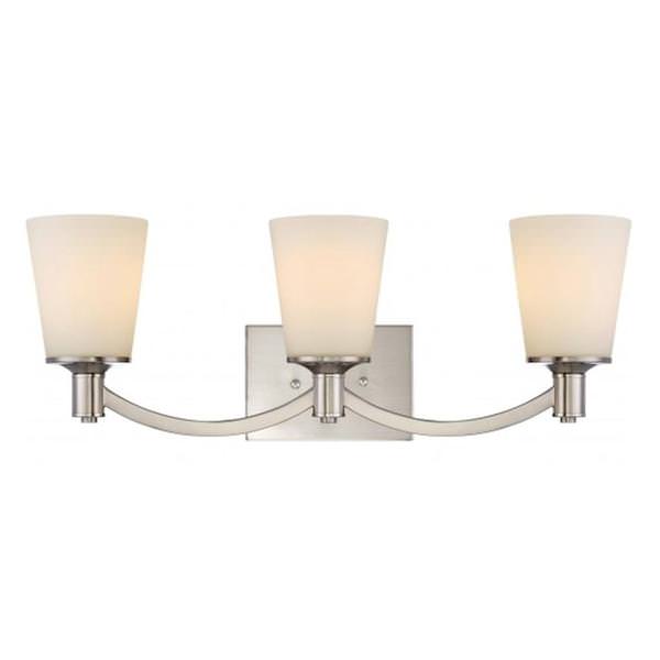 3 Light Brushed Nickel White Glass Shade Vanity Light Fixture