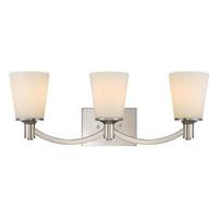 View 3 Light Brushed Nickel White Glass Shade Vanity Light Fixture