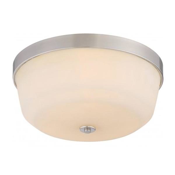 3 Light 15" Round Brushed Nickel White Glass Shade Ceiling Light Fixture