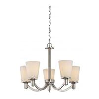 View 5 Light Brushed Nickel White Glass Shades Chandelier Light Fixture