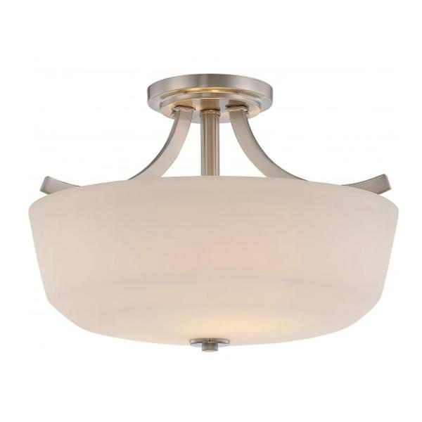 2 Light 15" Round Brushed Nickel White Glass Shade Ceiling Light Fixture