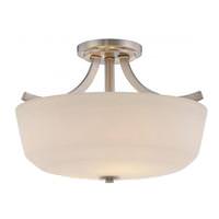 View 2 Light 15" Round Brushed Nickel White Glass Shade Ceiling Light Fixture