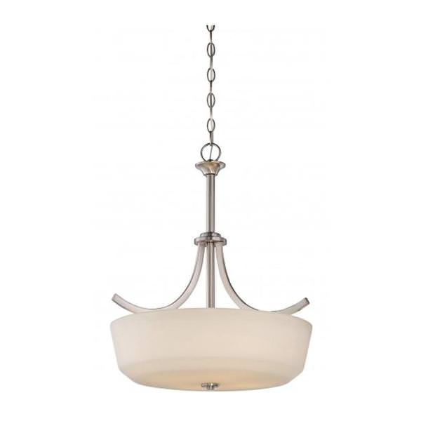 4 Light Brushed Nickel White Glass Shade Pendant Light Fixture