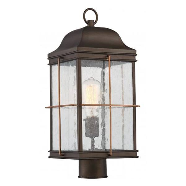 1 Light 19" Bronze Clear Seeded Glass Shade Post Lantern Light Fixture