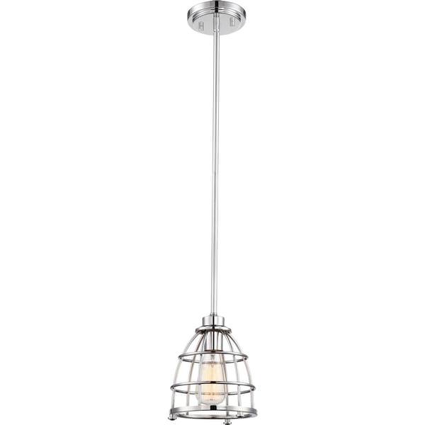 1 Light Polished Nickel Caged Pendant Light Fixture