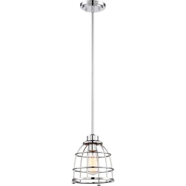 1 Light Polished Nickel Caged Pendant Light Fixture