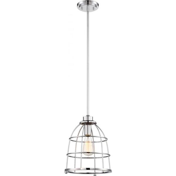 1 Light Polished Nickel Caged Pendant Light Fixture
