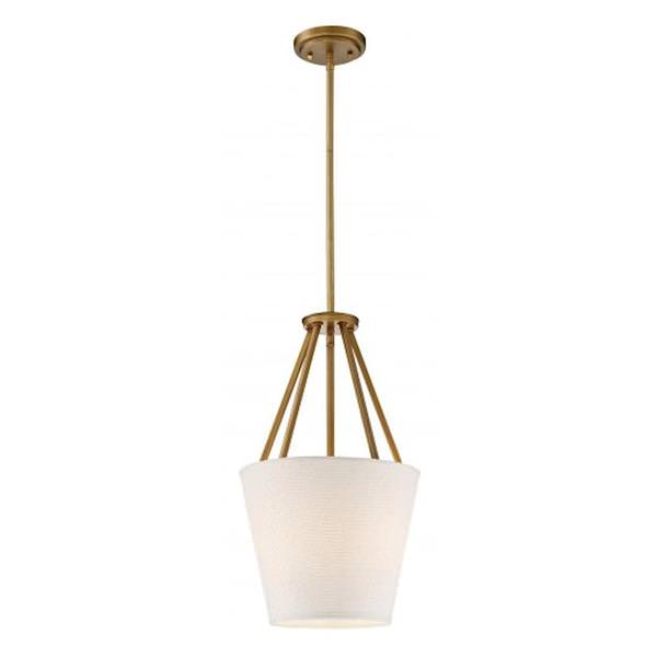 3 Light Natural Brass Almond Mesh Fabric Shade Pendant Light Fixture