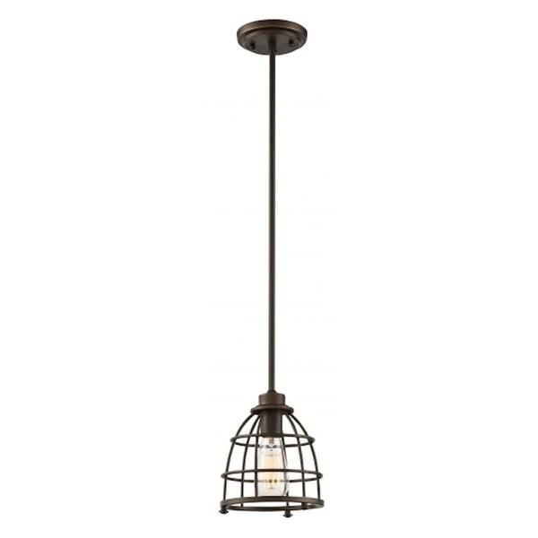 1 Light Mahogany Bronze Caged Pendant Light Fixture