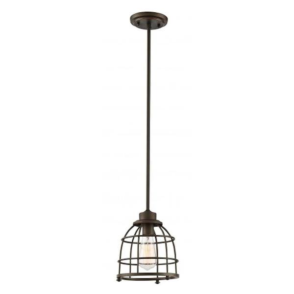 1 Light Mahogany Bronze Caged Pendant Light Fixture