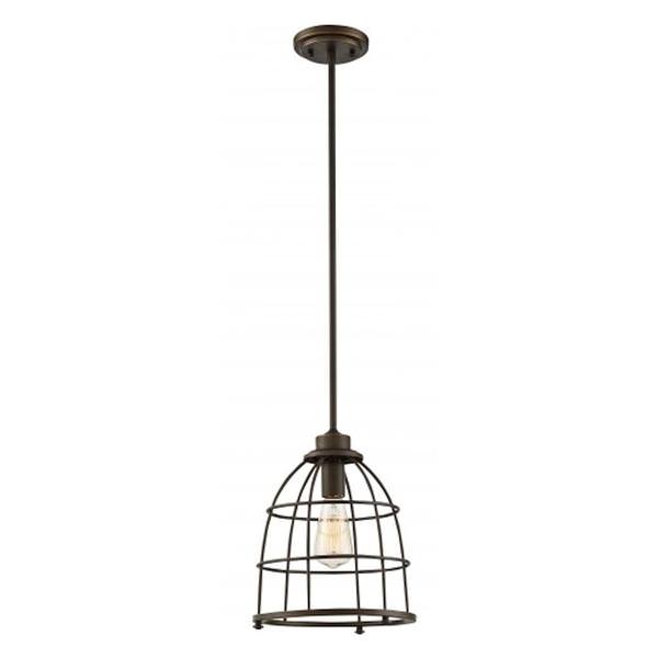 1 Light Mahogany Bronze Caged Pendant Light Fixture