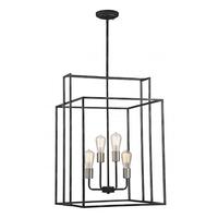 View 4 Light Iron Black Square Pendant Light Fixture