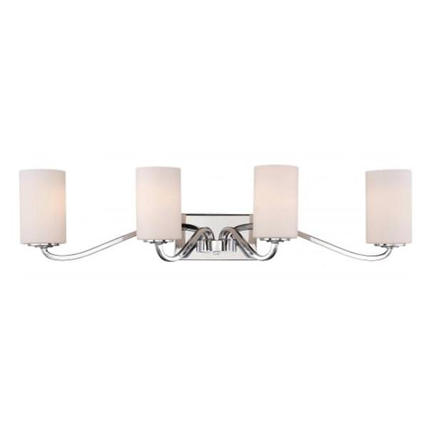 4 Light Polished Nickel White Glass Shade Vanity Light Fixture