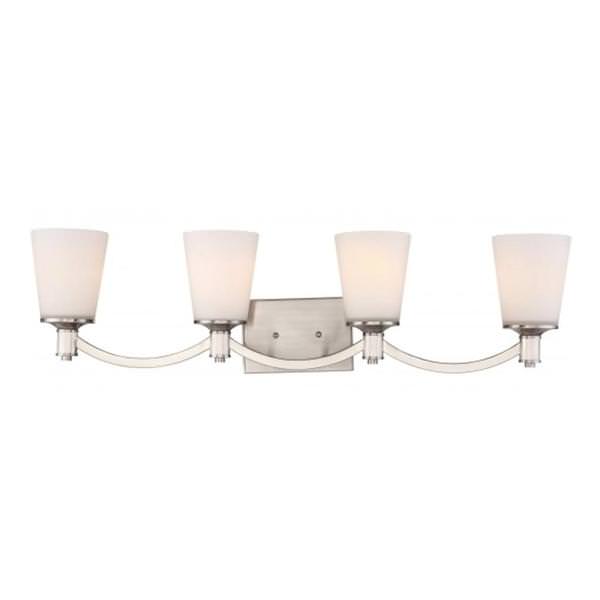 4 Light Brushed Nickel White Glass Shade Vanity Light Fixture